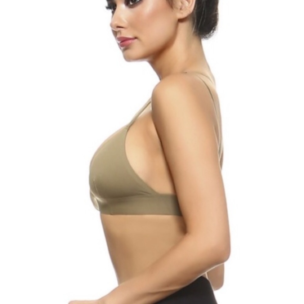 UNWORN Olive Deep V neck seamless silky bra - Picture 3 of 4
